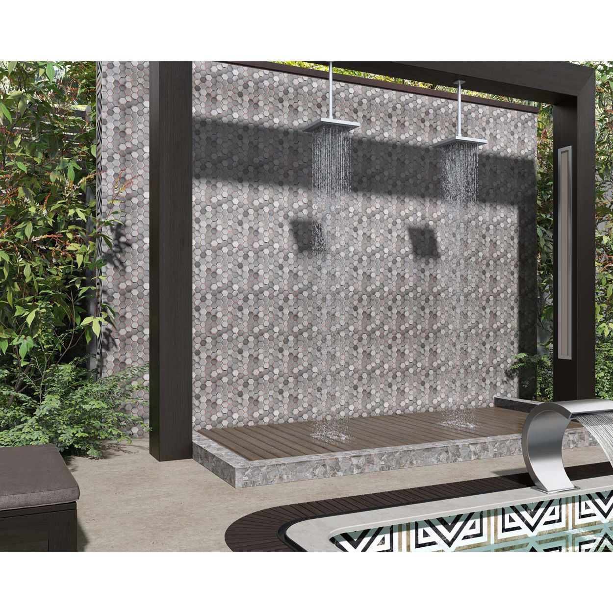 Splashbax Shower Panel Hexagon Grey Copper Mosaic 122X244Cm