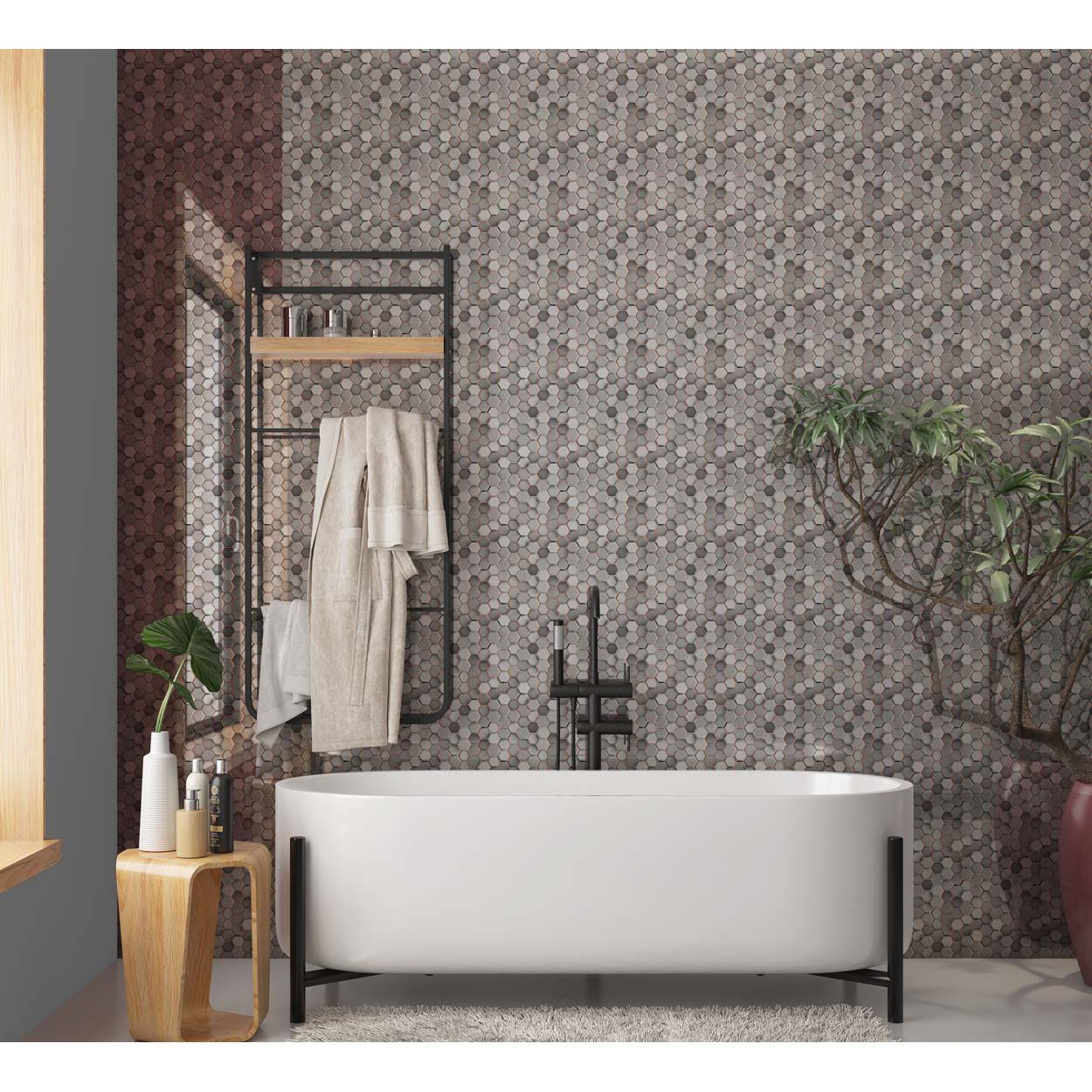 Splashbax Shower Panel Hexagon Grey Copper Mosaic 122X244Cm