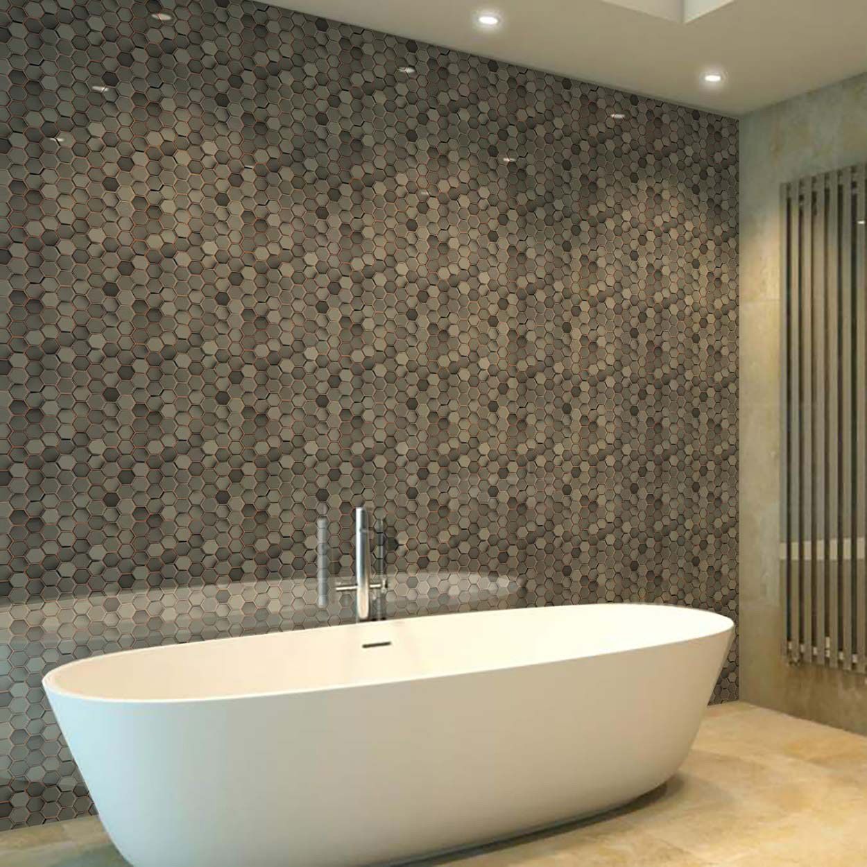 Splashbax Shower Panel Hexagon Grey Copper Mosaic 122X244Cm