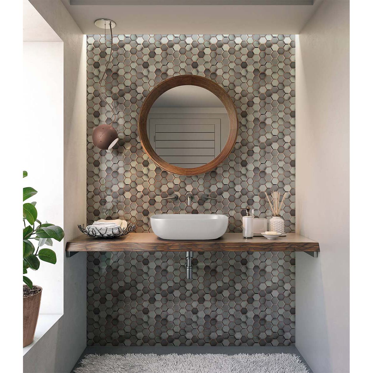 Splashbax Shower Panel Hexagon Grey Copper Mosaic 122X244Cm