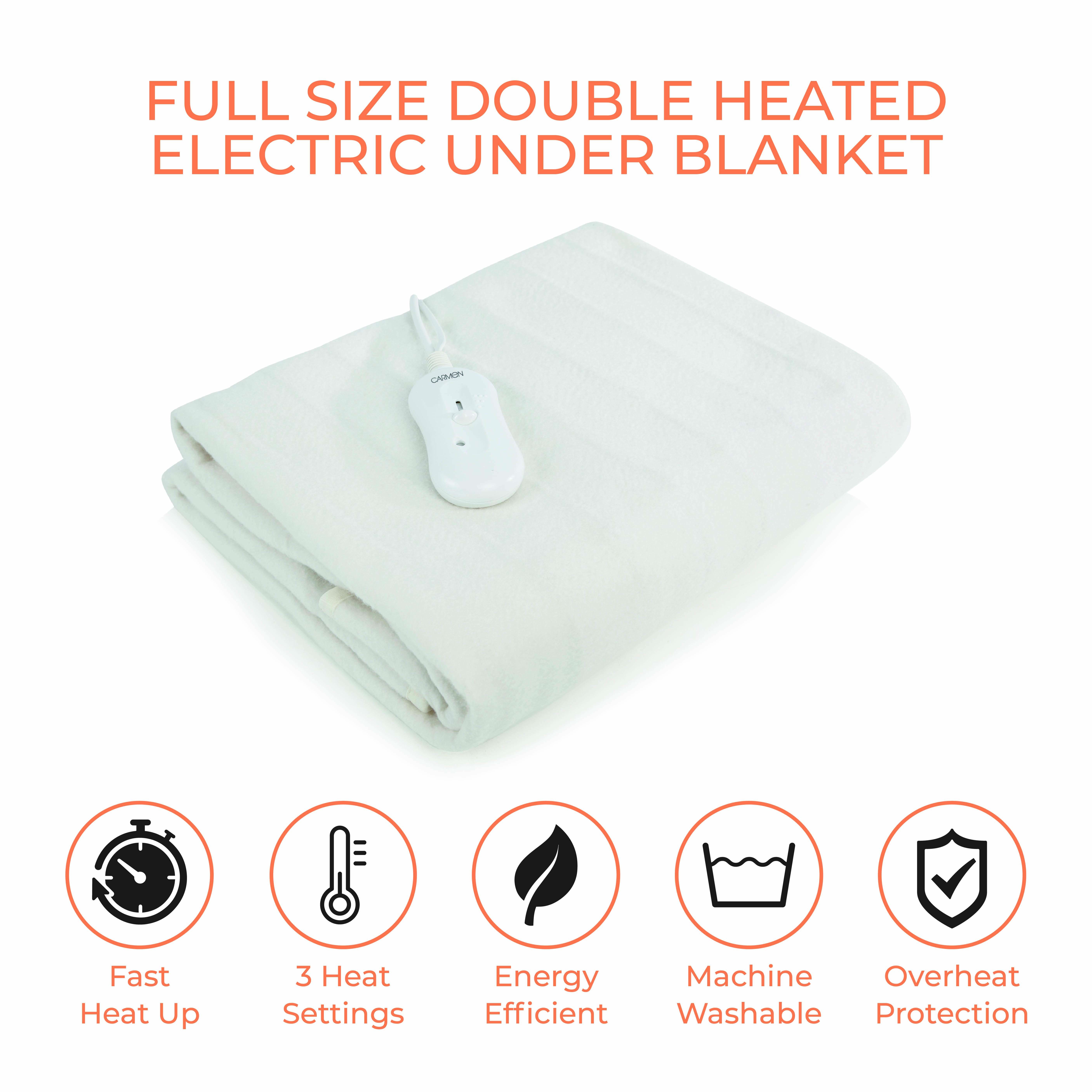 Full Size Double Heated Under Blanket with Overheat Protection White
