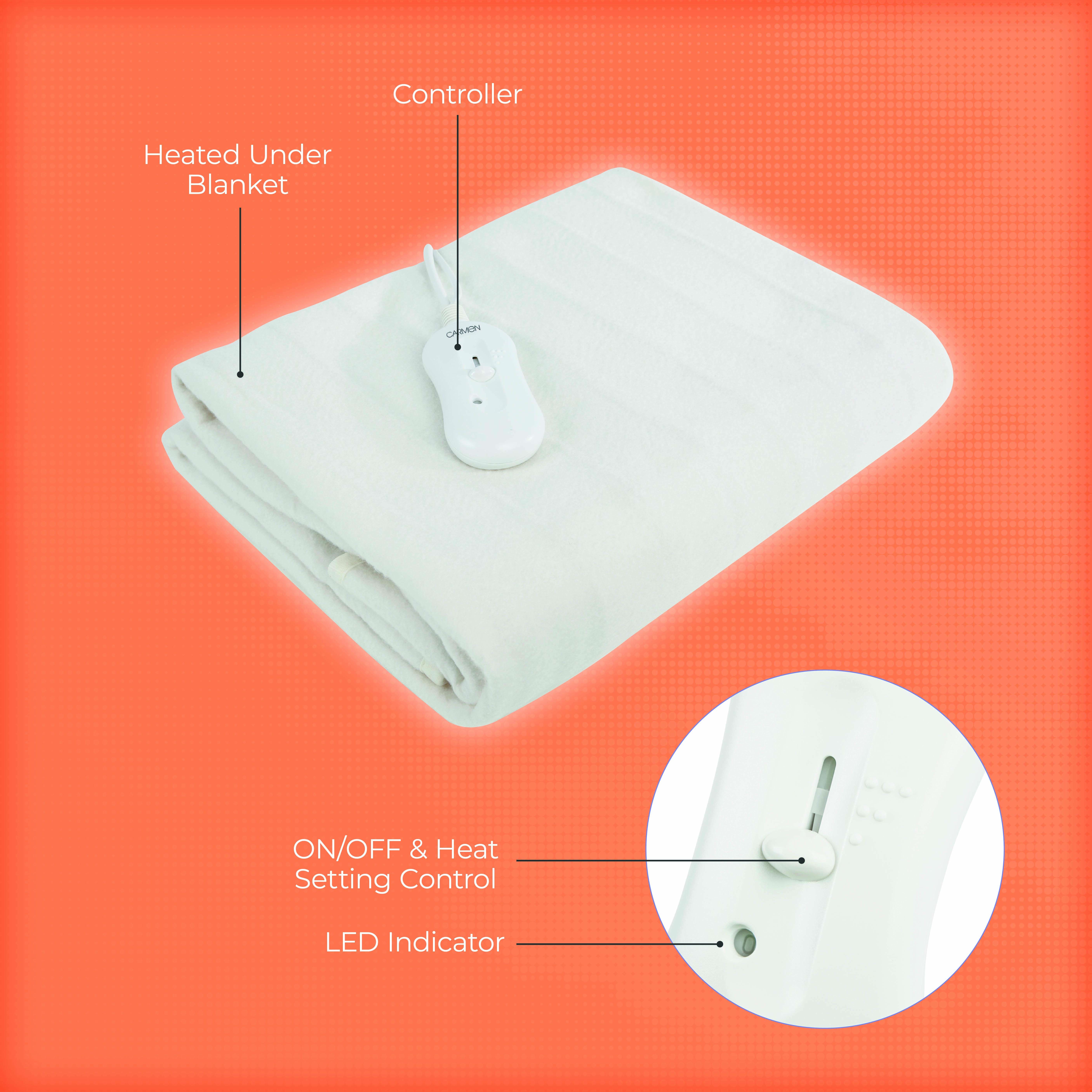 Full Size Double Heated Under Blanket with Overheat Protection White
