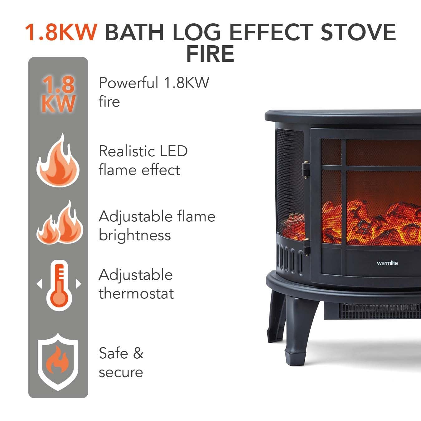 Warmlite Bath 1.8KW Stove Fire