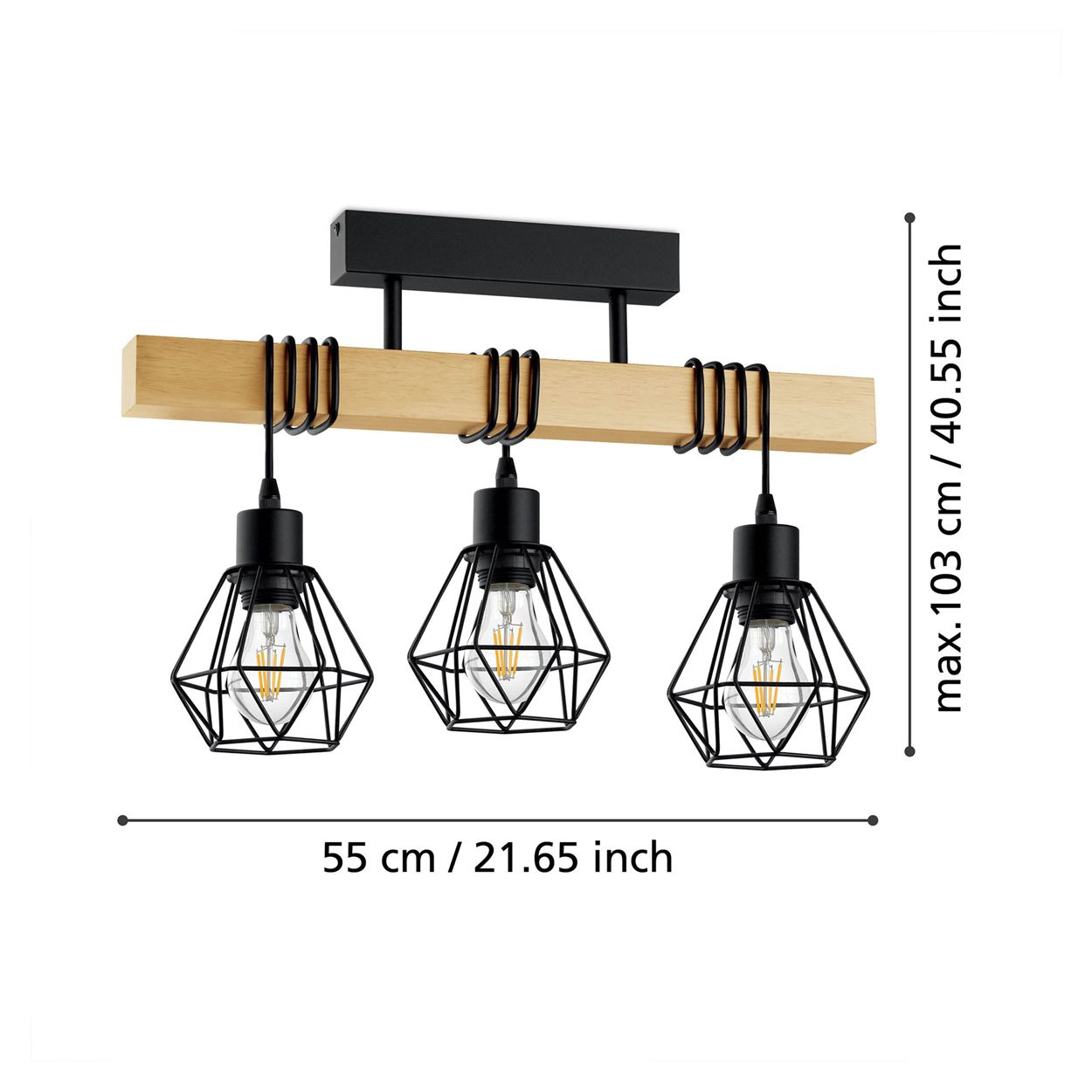 EGLO Townshend 5 Black/Wood 3 Light Pendant