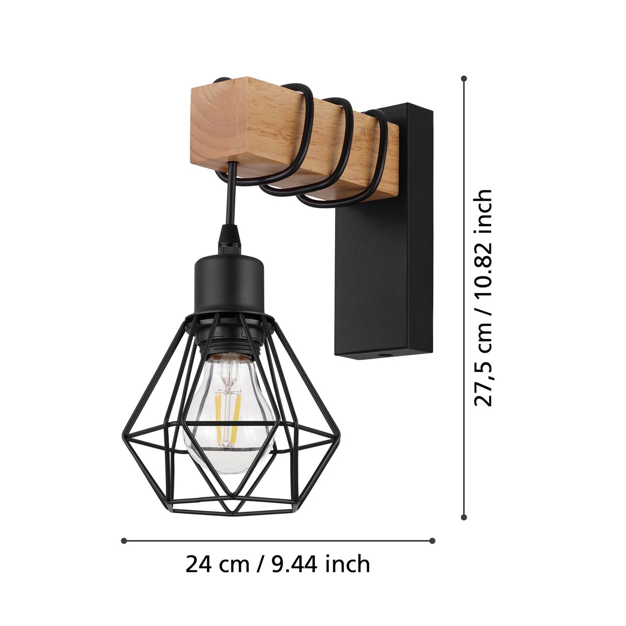 EGLO Townshend 5 Black/Natural Wood Wall Light