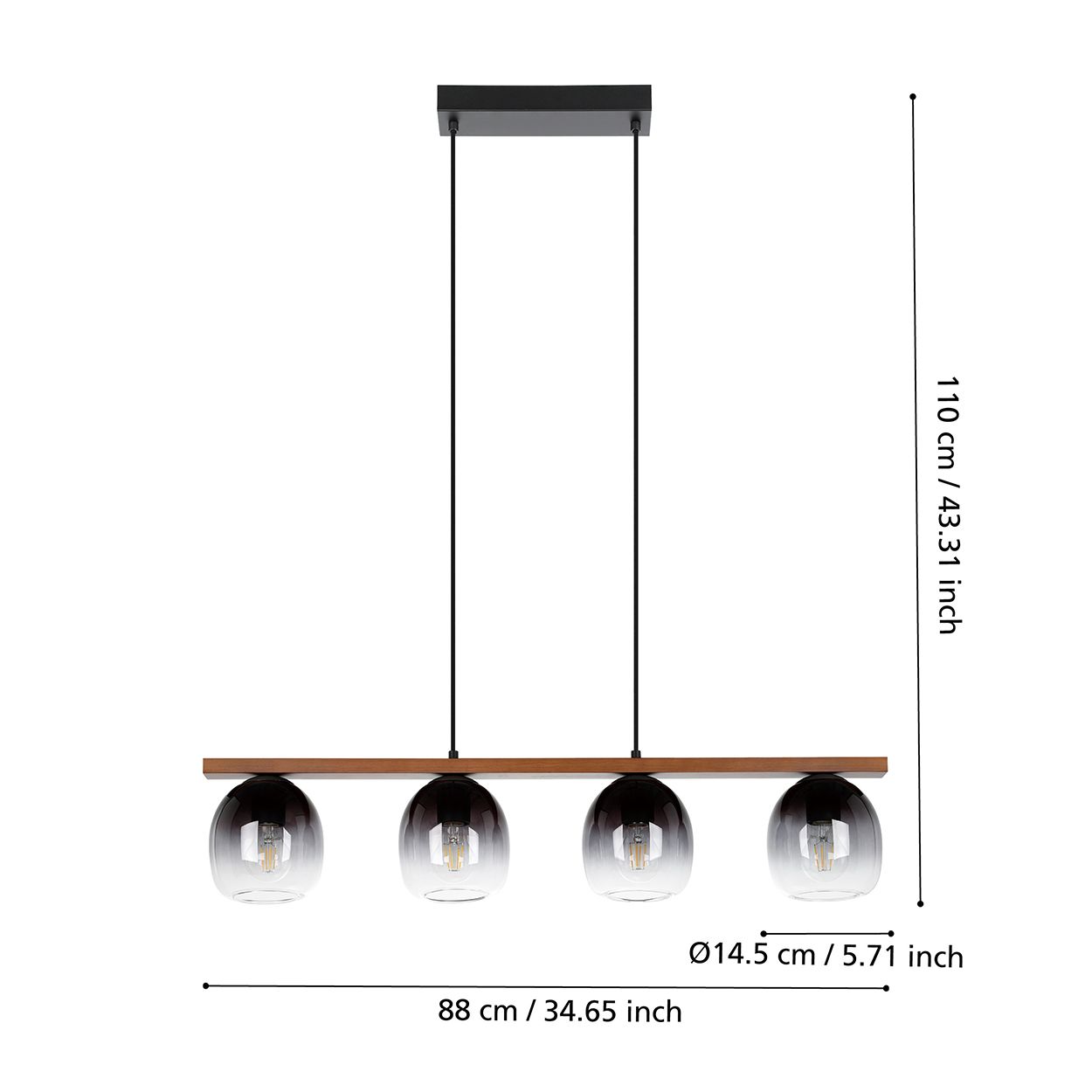 EGLO Filago Smoked Black Glass 4 Light Pendant