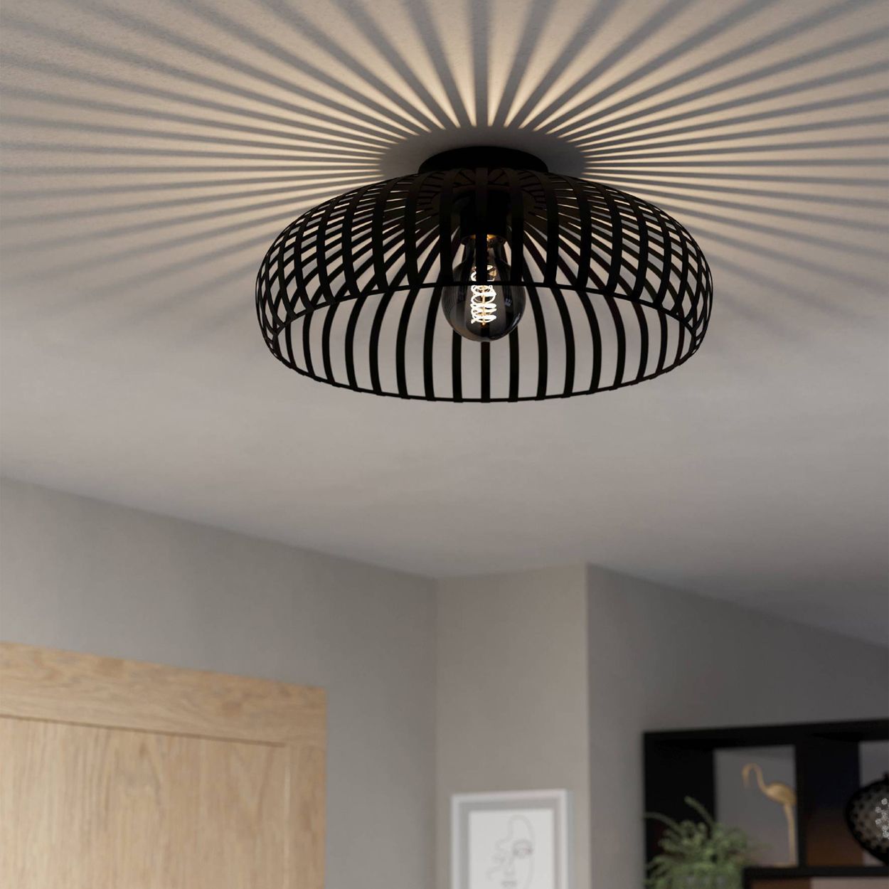 EGLO Mogano 3 Wireframe Black Flush Ceiling Light