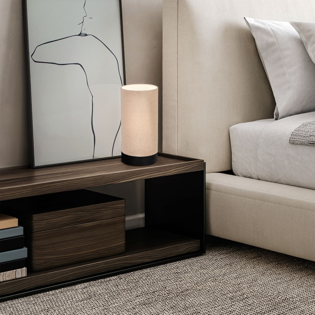 EGLO Feniglia Natural Linen Cylindrical Table Lamp