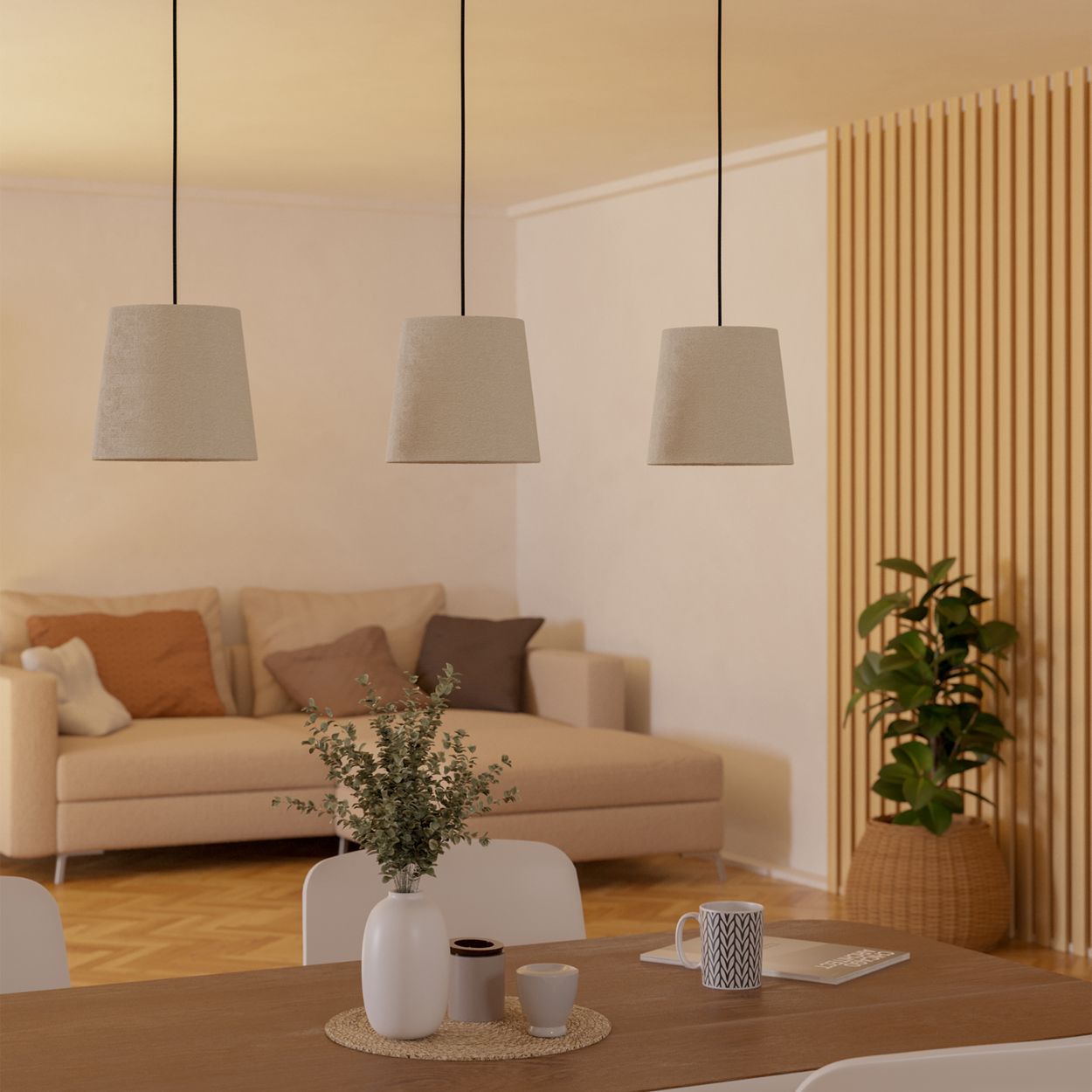 EGLO Febres White Fabric Shade 3 Light Pendant