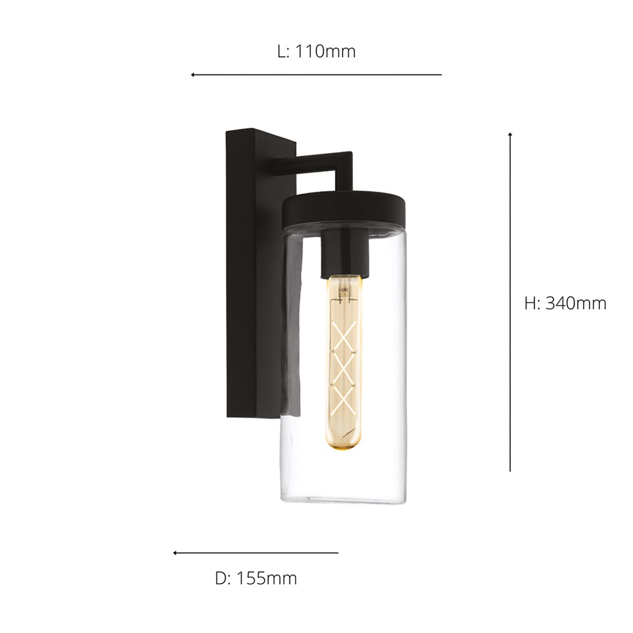 EGLO Bovolone 1-Light Black Exterior Wall Lamp
