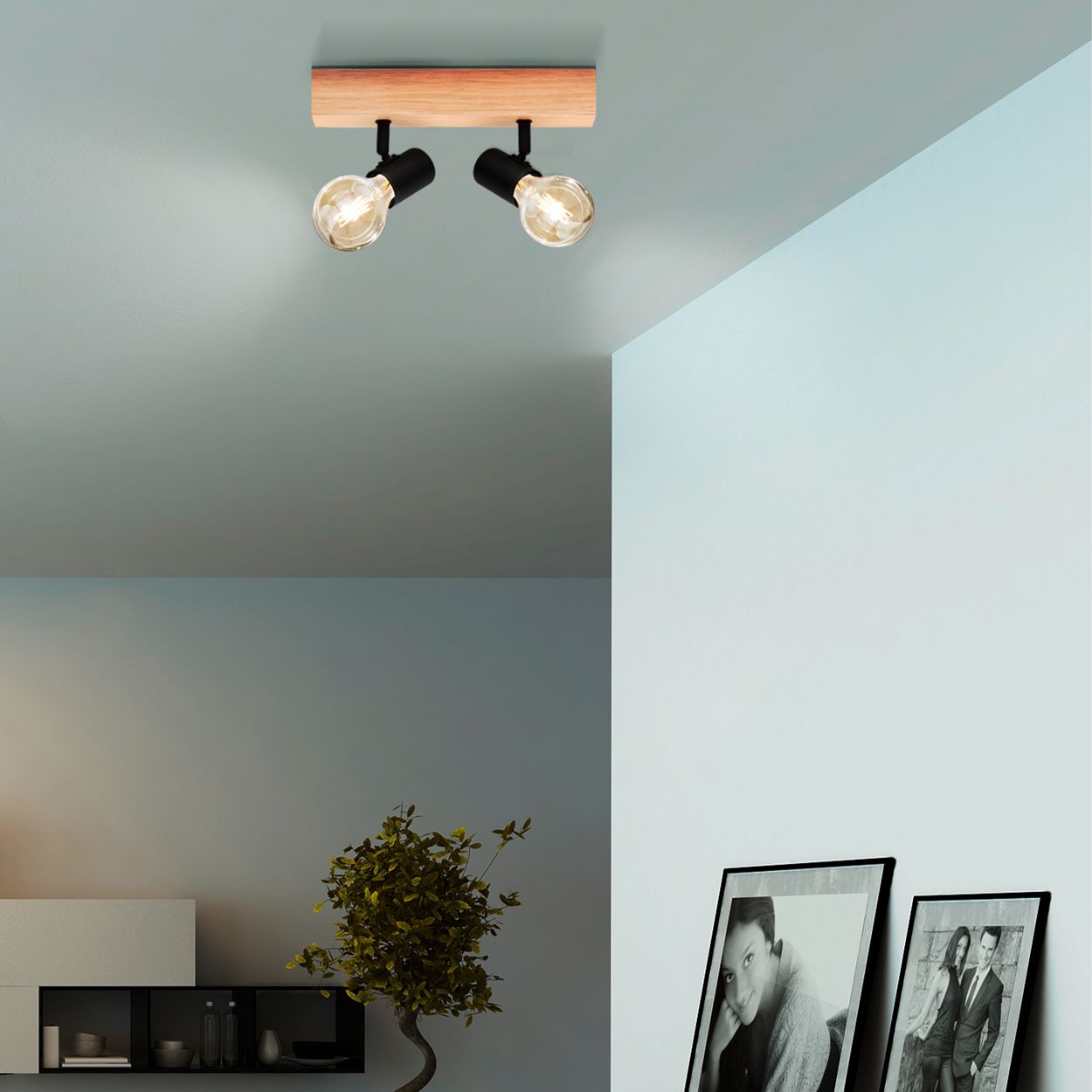 EGLO Townshend 3 Wood & Steel Ceiling 2 Light Spot