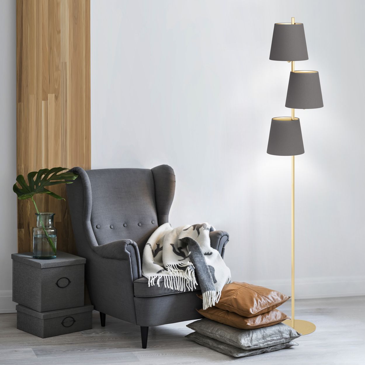 EGLO Almeida 2 Cappucino & Brass Fabric Floor Lamp