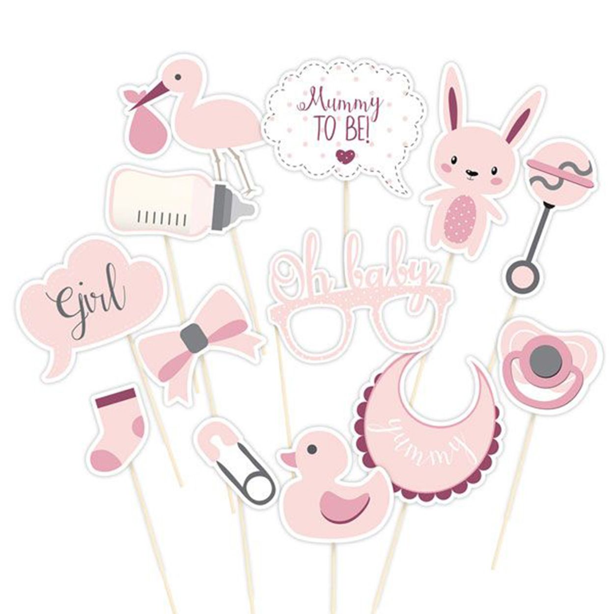 Baby Shower Photo Booth Props 13Pk Pink