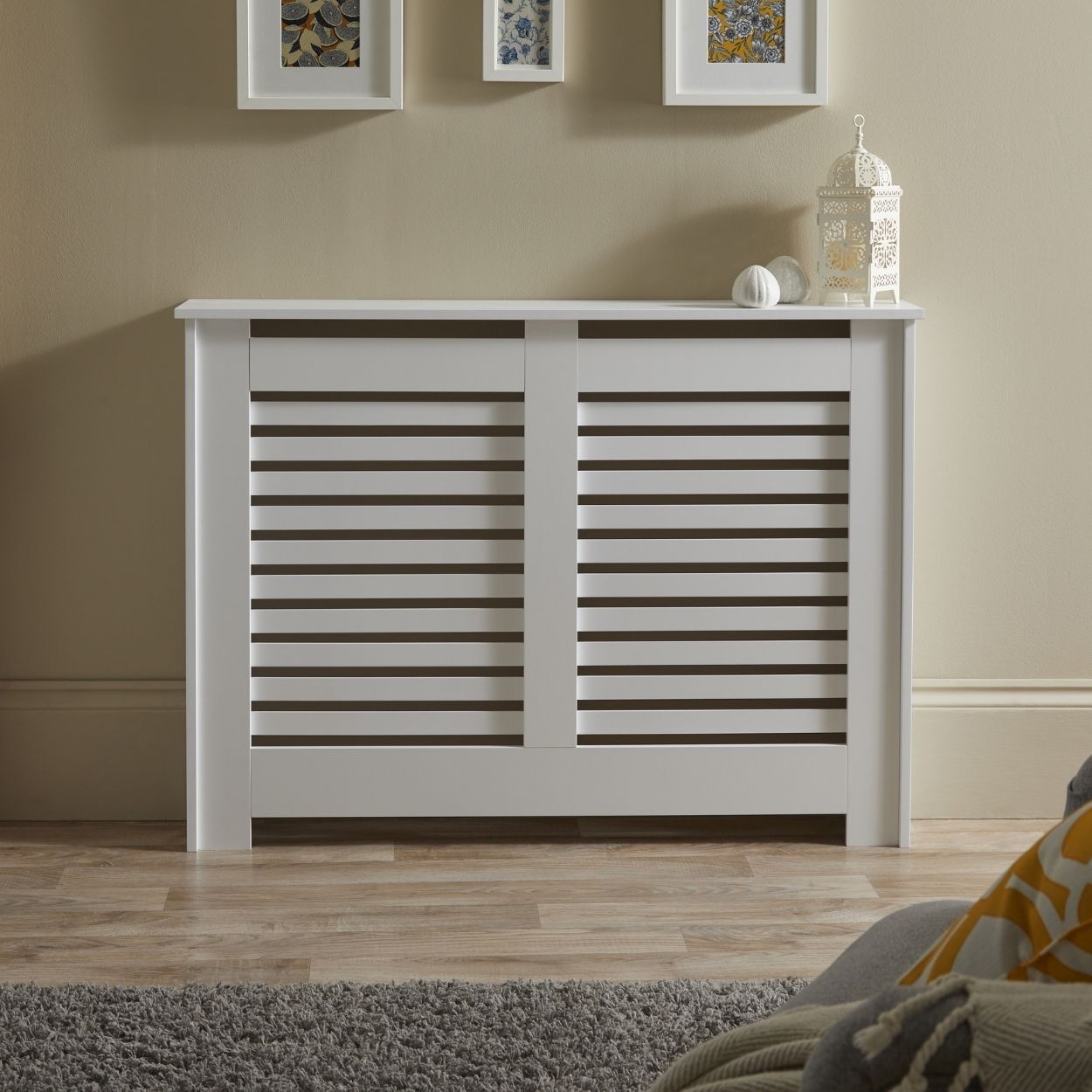 Horizontal Slat Medium Radiator Cover White FSC