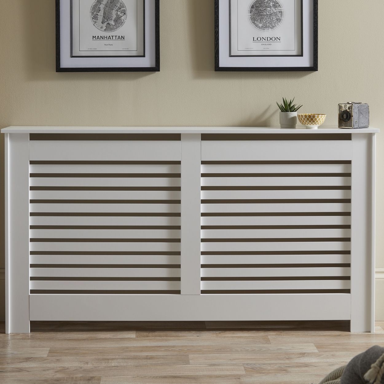 Horizontal Slat Large Radiator Cover White FSC