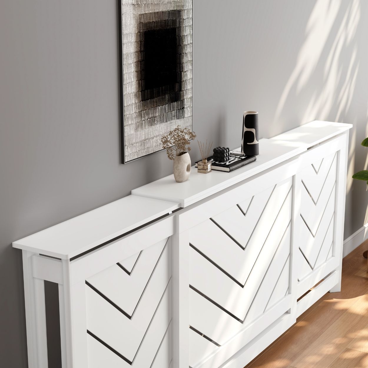 Chevron Extendable Radiator Cover White FSC