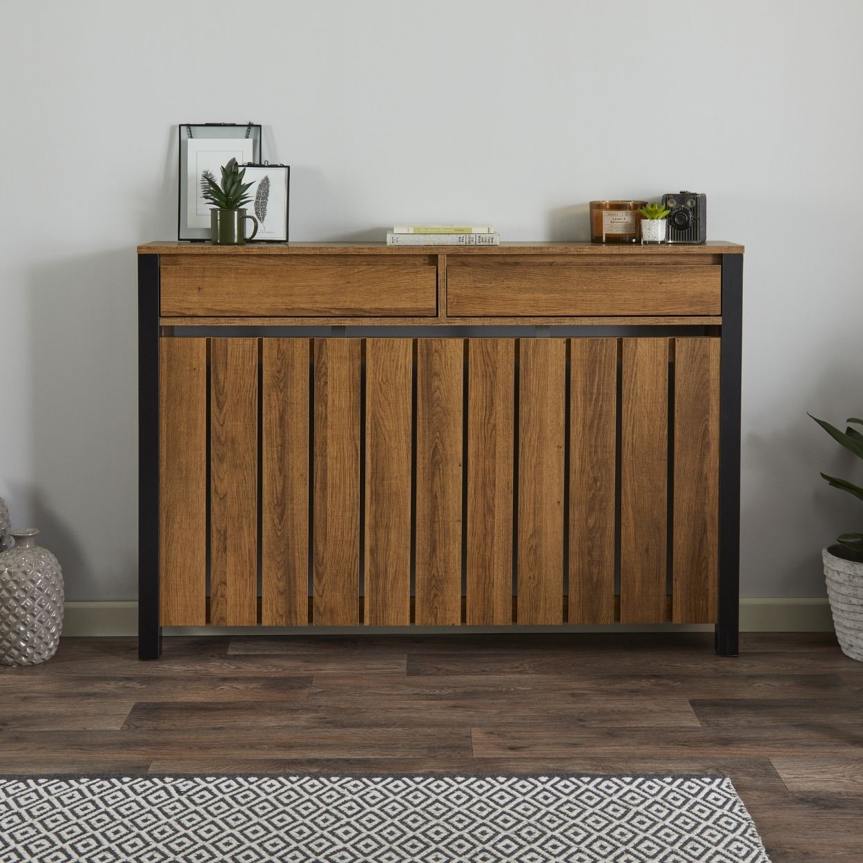 Margo Medium Radiator Cover with 2 Drawers Dark Wood FSC