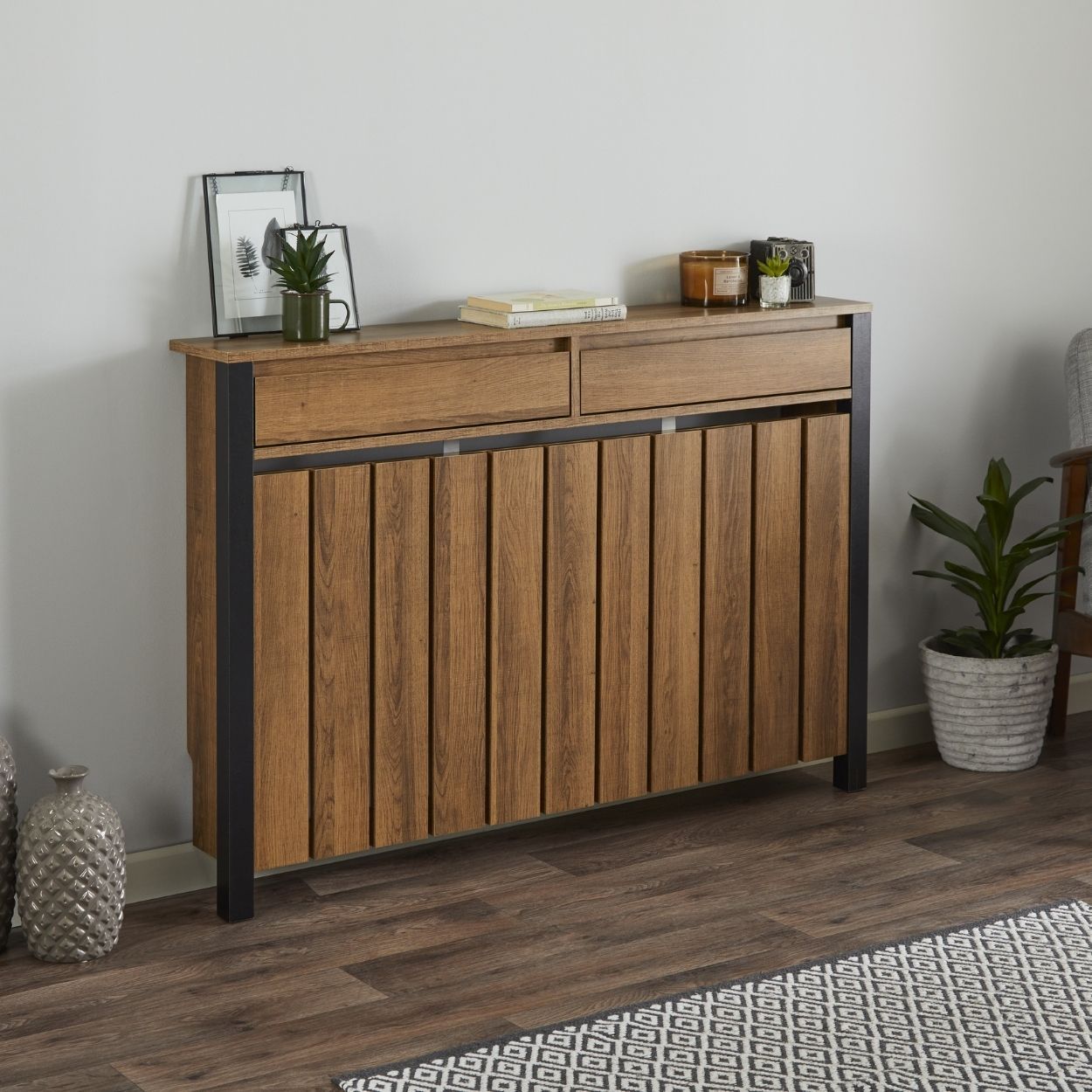 Margo Medium Radiator Cover with 2 Drawers Dark Wood FSC