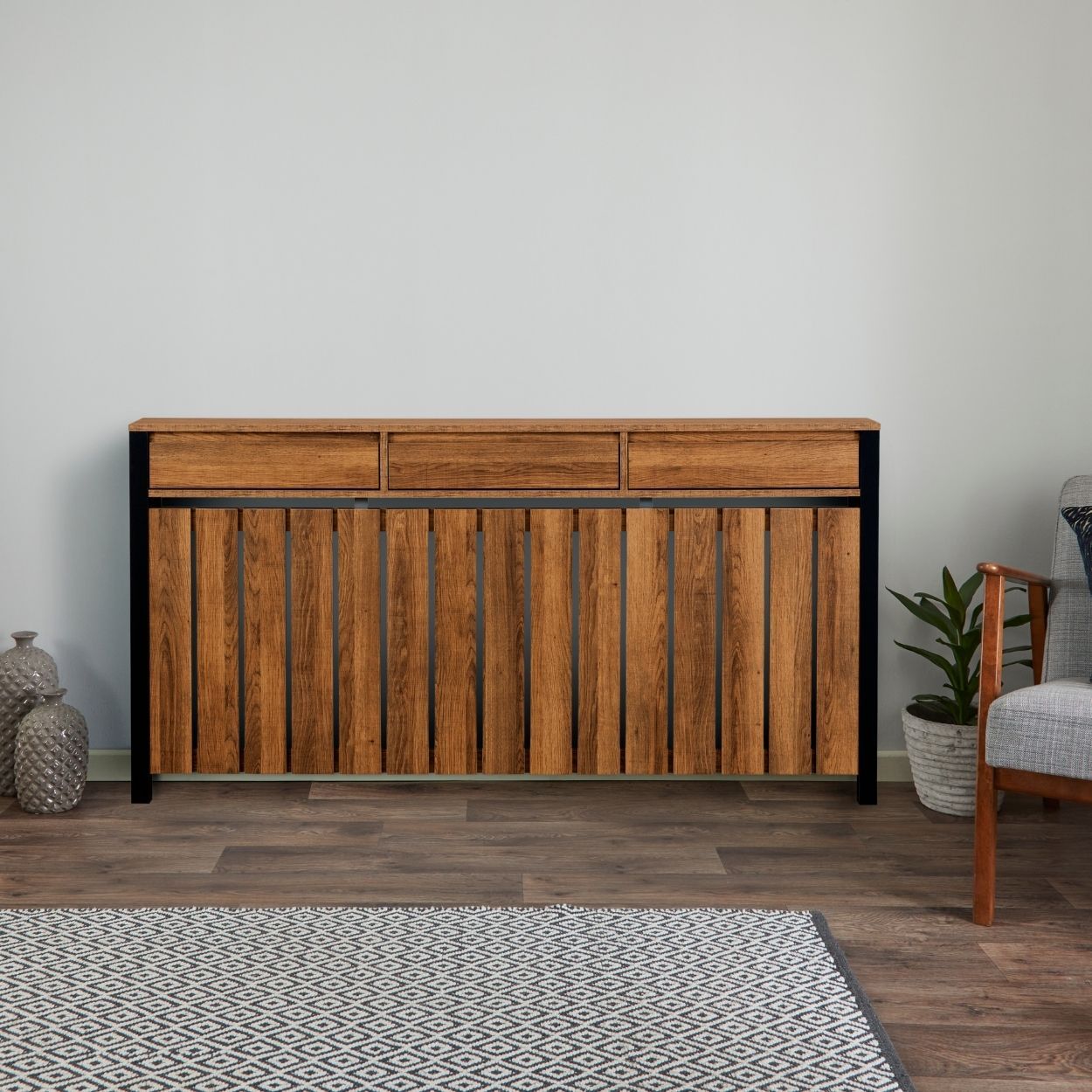 Margo Large Radiator Cover with 3 Drawers Dark Wood FSC