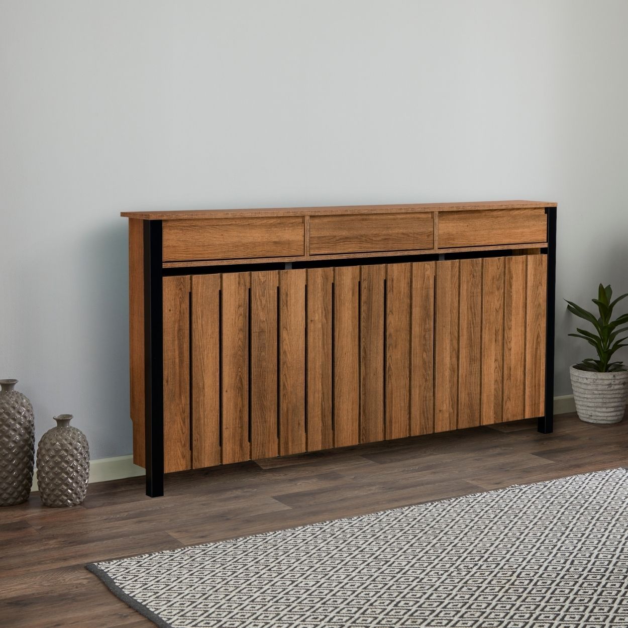 Margo Large Radiator Cover with 3 Drawers Dark Wood FSC