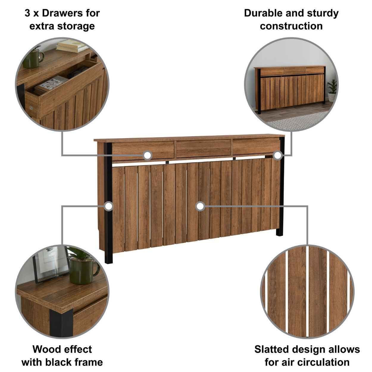Margo Large Radiator Cover with 3 Drawers Dark Wood FSC