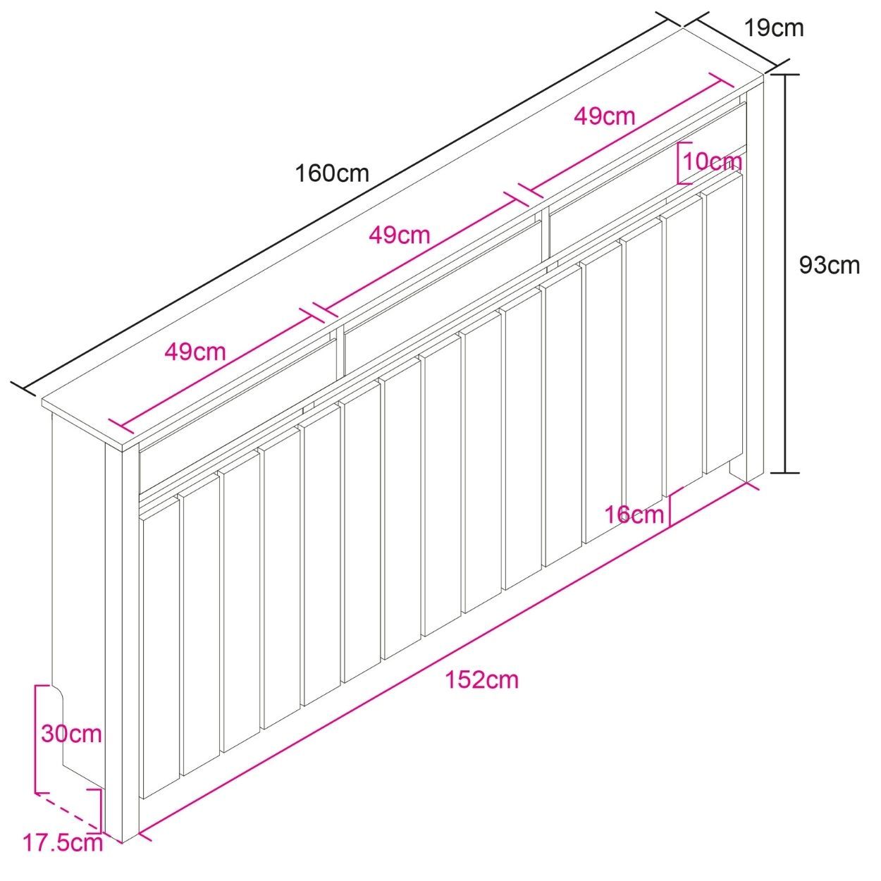 Margo Large Radiator Cover with 3 Drawers Dark Wood FSC