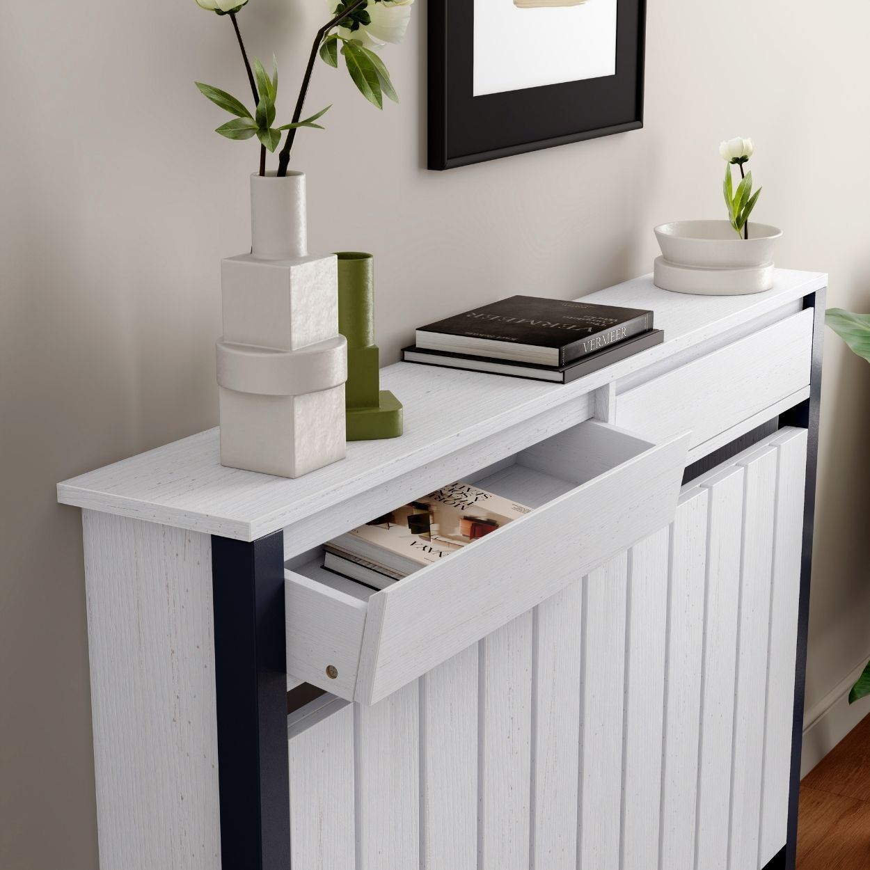 Margo Medium Radiator Cover with 2 Drawers White FSC