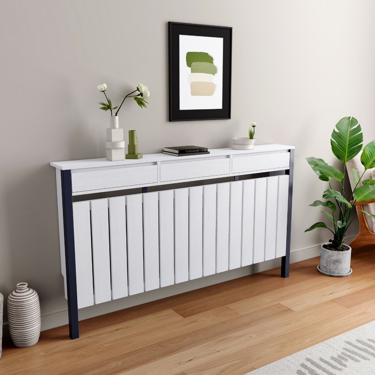 Margo Large Radiator Cover with 3 Drawers White FSC