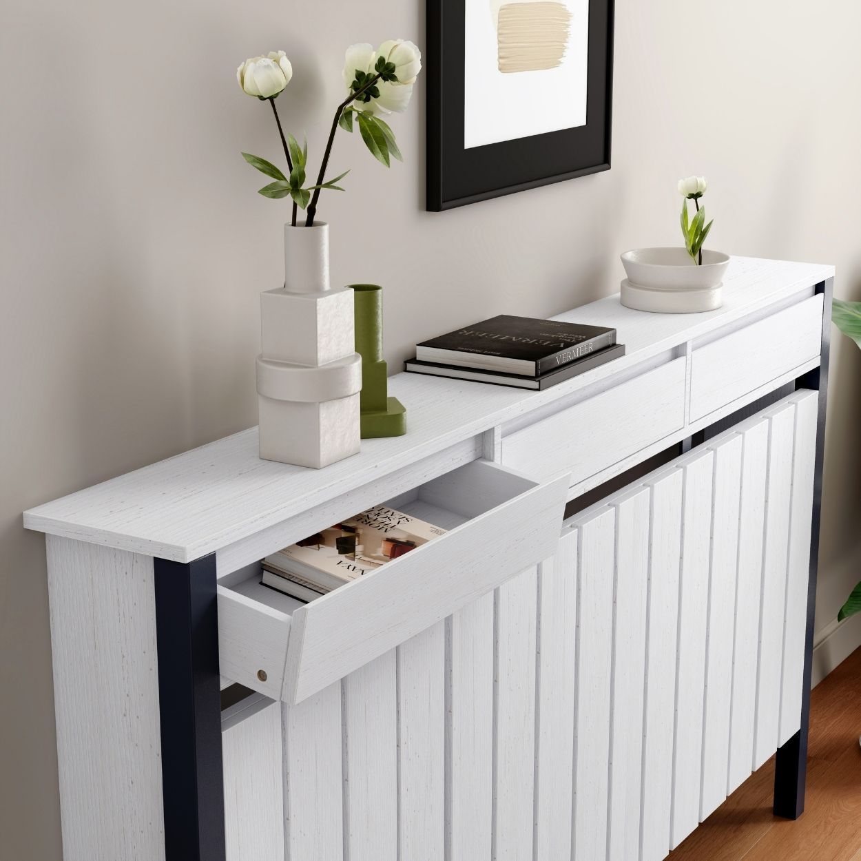 Margo Large Radiator Cover with 3 Drawers White FSC