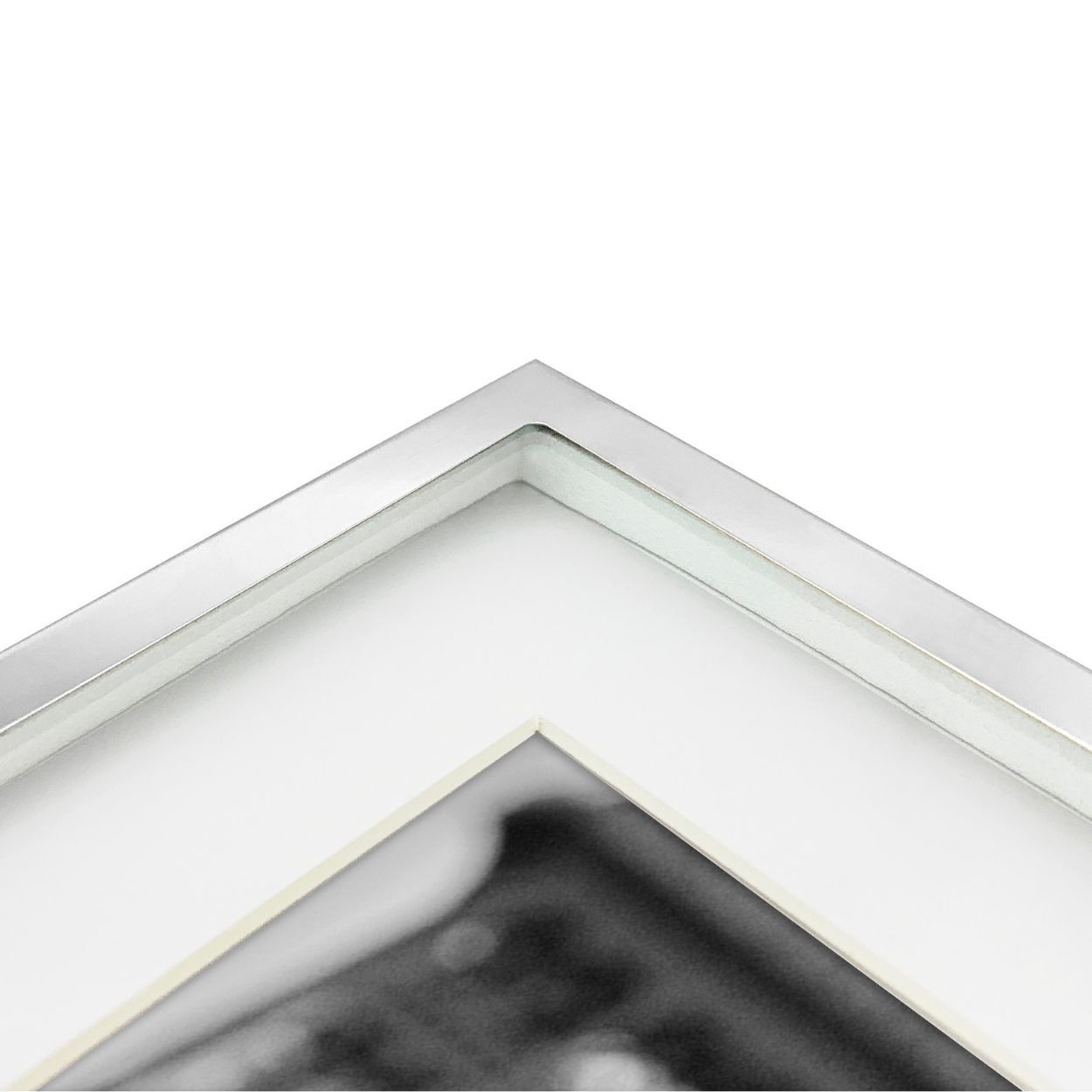 Silver Stainless Steel Box Frame 7x9 matted to 5x7