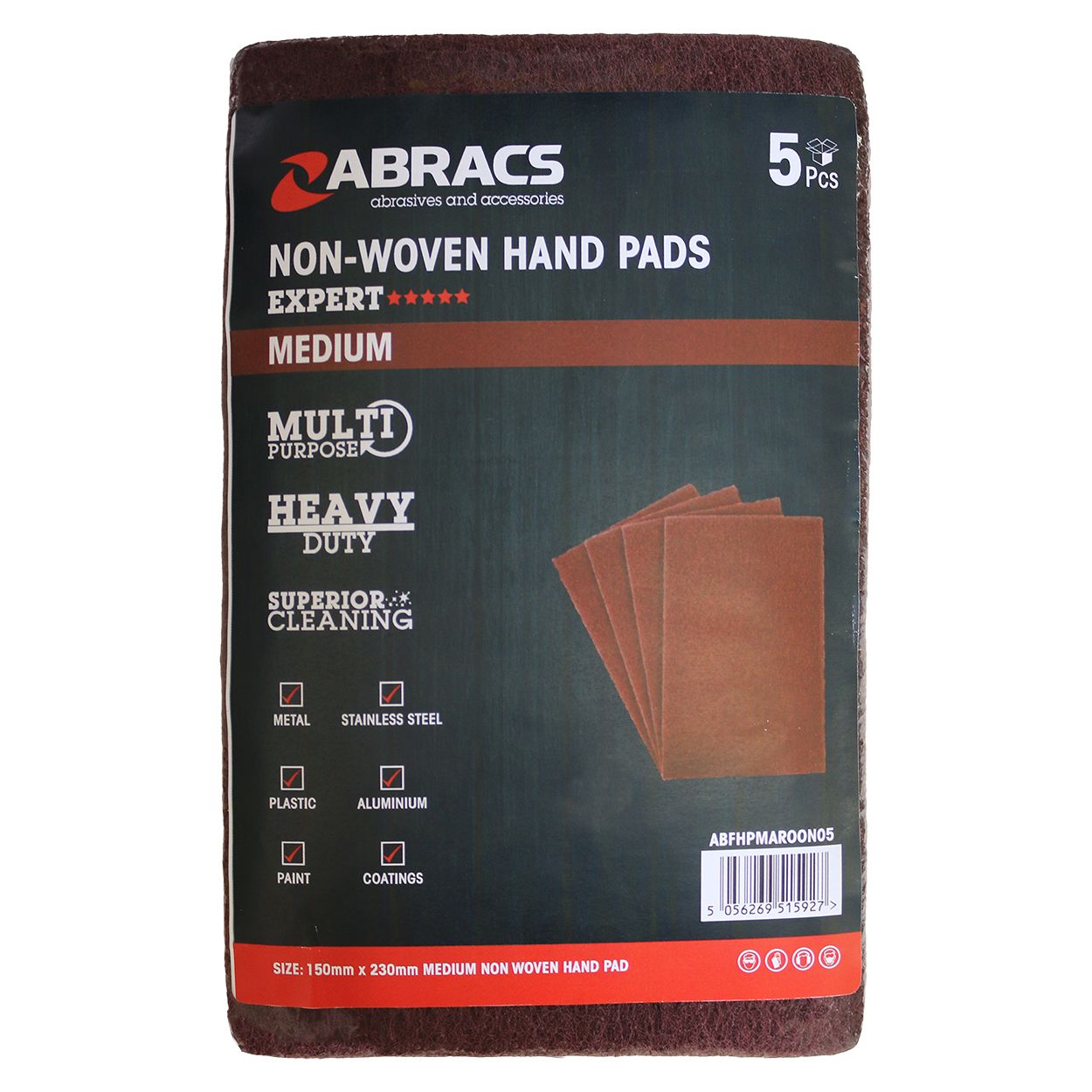 Abracs Flexible Hand Pad 150mm x 230mm Maroon - Medium 5pack