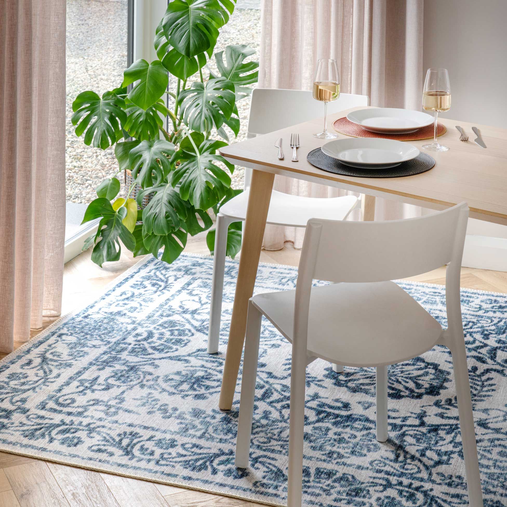 Flatwoven Washable Cyrus Blue Runner Rug - 60cm x 240cm