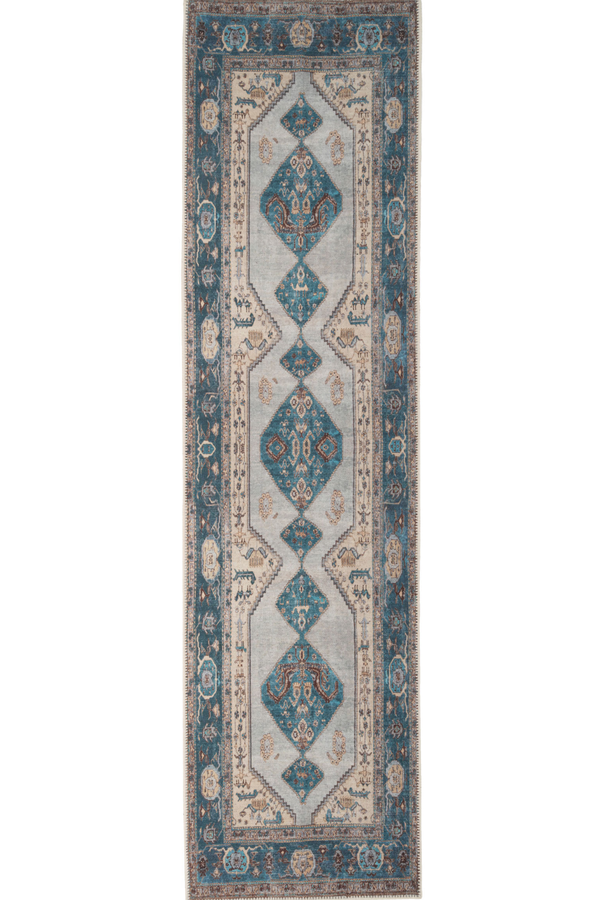 Flatwoven Washable Cyrus Blue Runner Rug - 60cm x 240cm