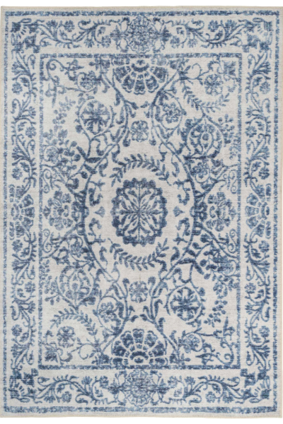 Flatwoven Washable Cyrus Blue Runner Rug - 60cm x 240cm