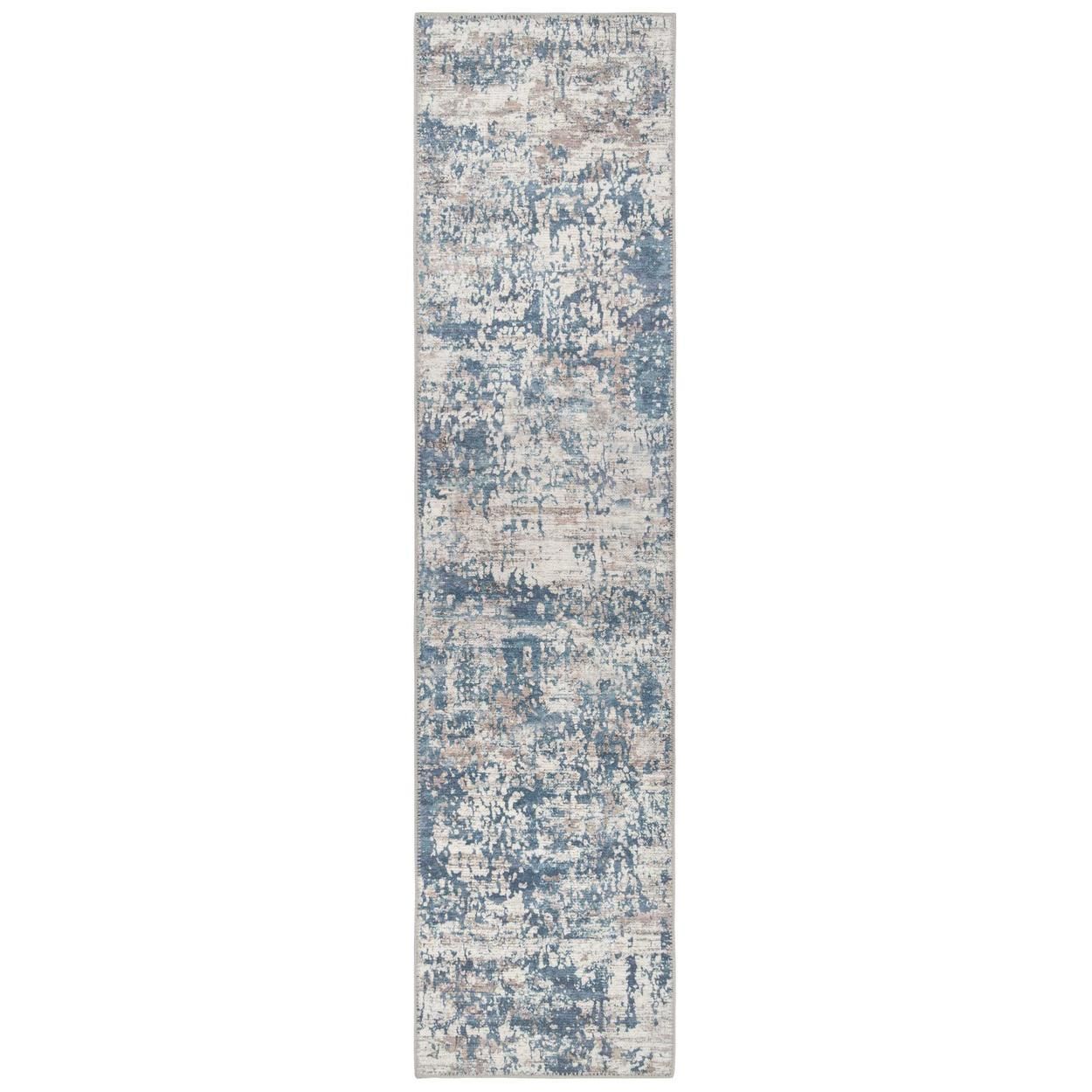 Flatwoven Washable Dash Blue Runner Rug - 60cm x 240cm