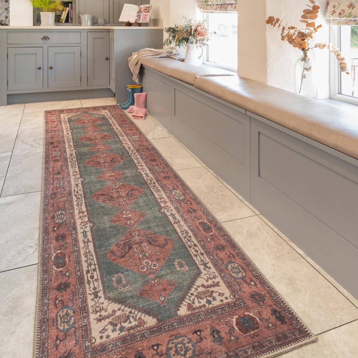 Flatwoven Washable Faro Terra Runner Rug - 60cm x 240cm