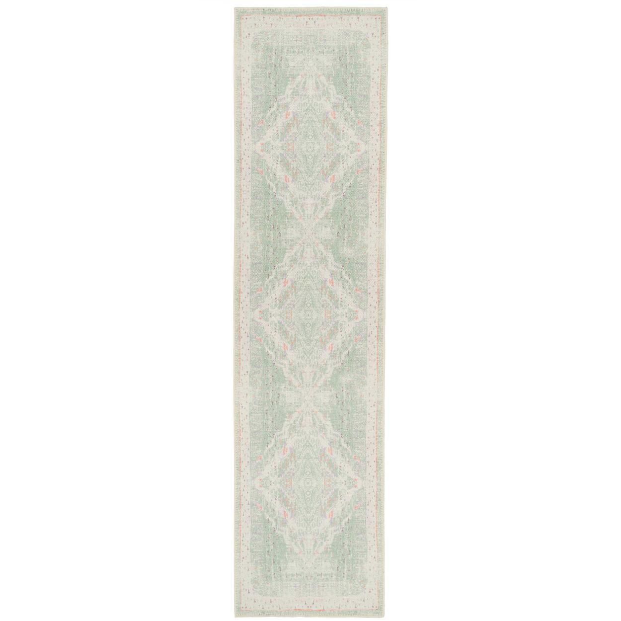 Flatwoven Washable Lottie Green Runner Rug - 60cm x 240cm
