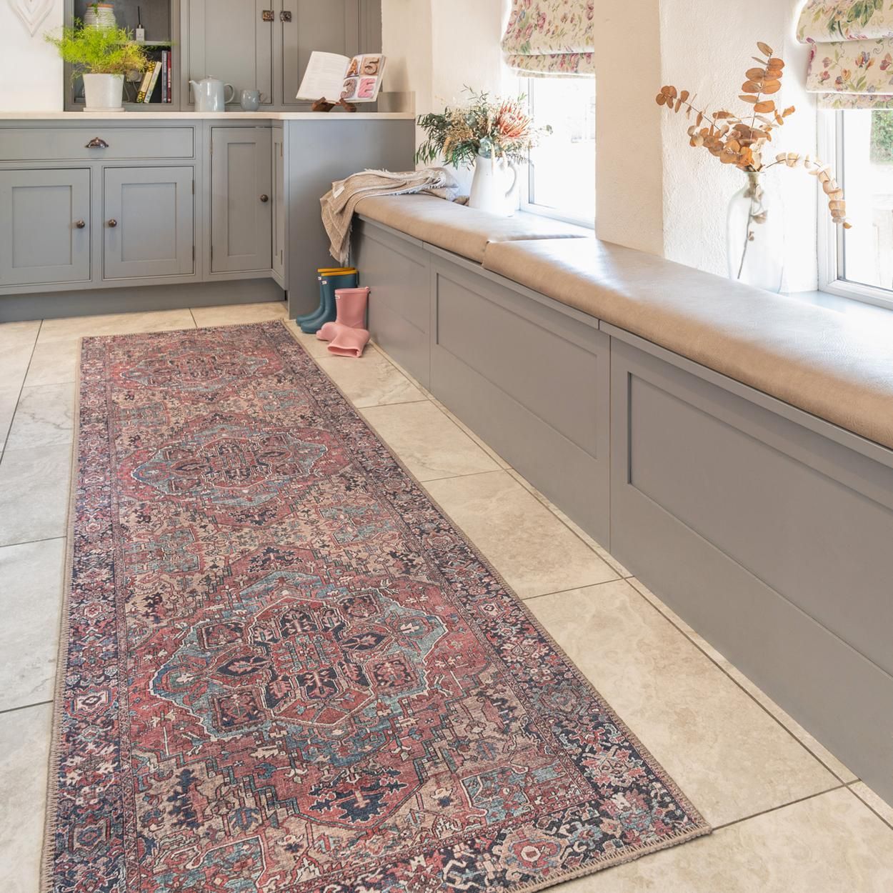 Flatwoven Washable Savanna Red Runner Rug - 60cm x 240cm