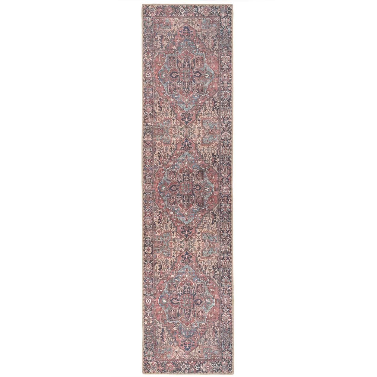 Flatwoven Washable Savanna Red Runner Rug - 80cm x 300cm