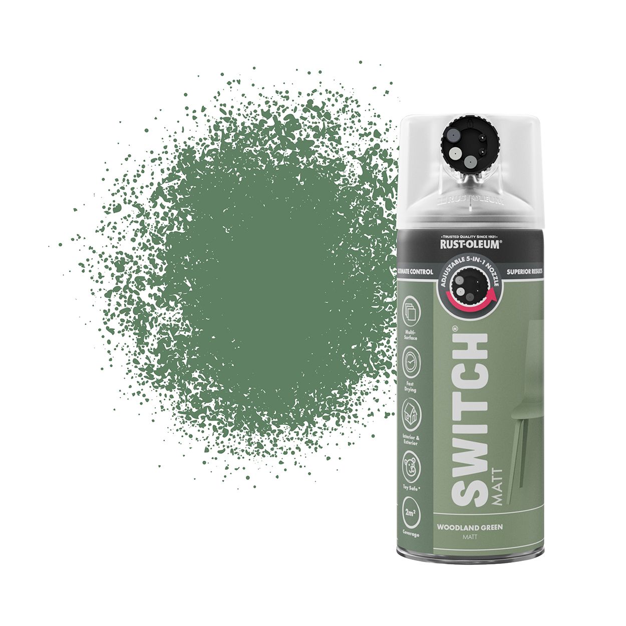 Rust-Oleum Switch 5-in-1 Multi-Surface Spray Paint Woodland Green Matt 400ml