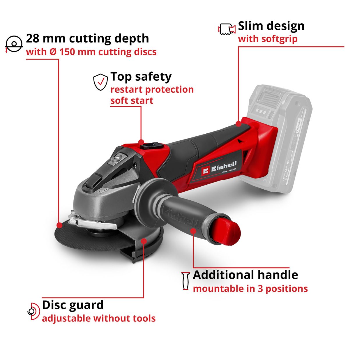 Einhell PXC 18V 115mm Angle Grinder, Body Only   
