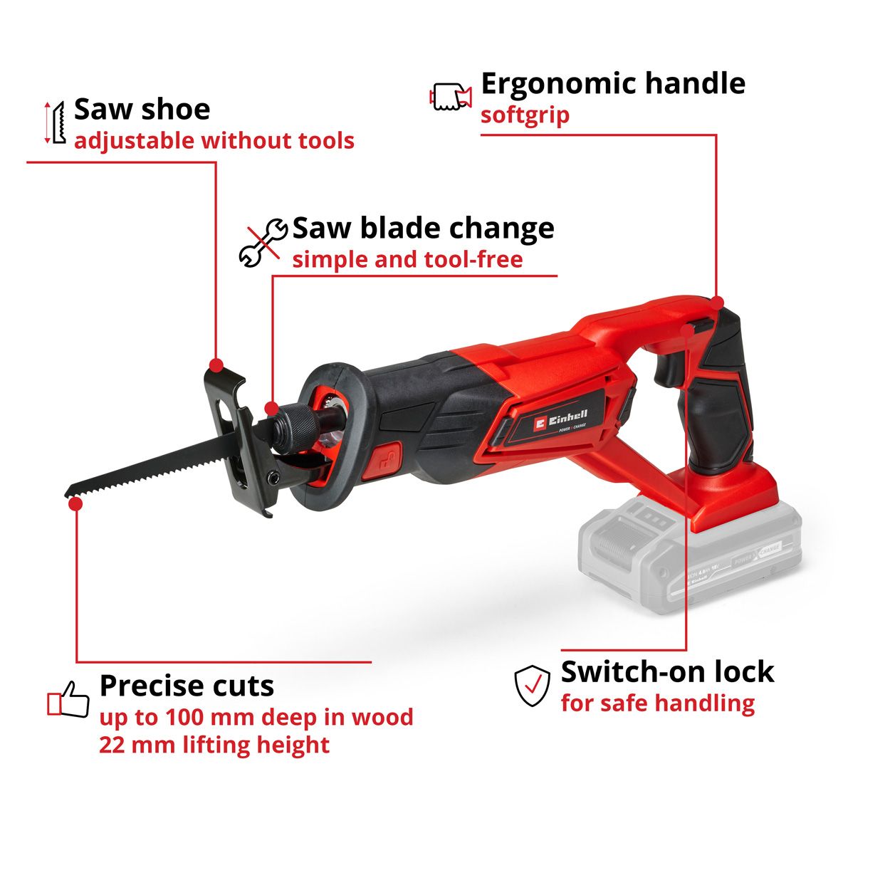 Einhell PXC 18V 100mm Reciprocating Saw, Body Only 