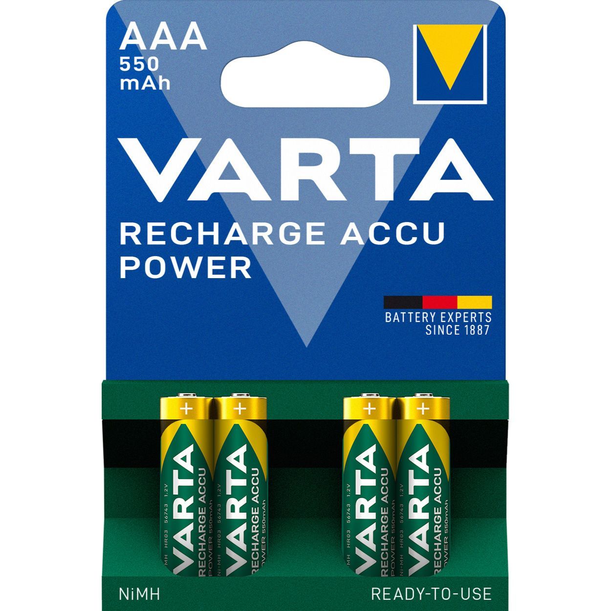 Varta Rechargeable Power Battery AAA 550Mah Pack of 4