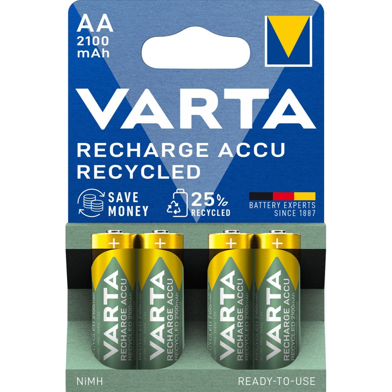 Varta Rechargeable Recycled Battery AA 2100Mah Pack of 4