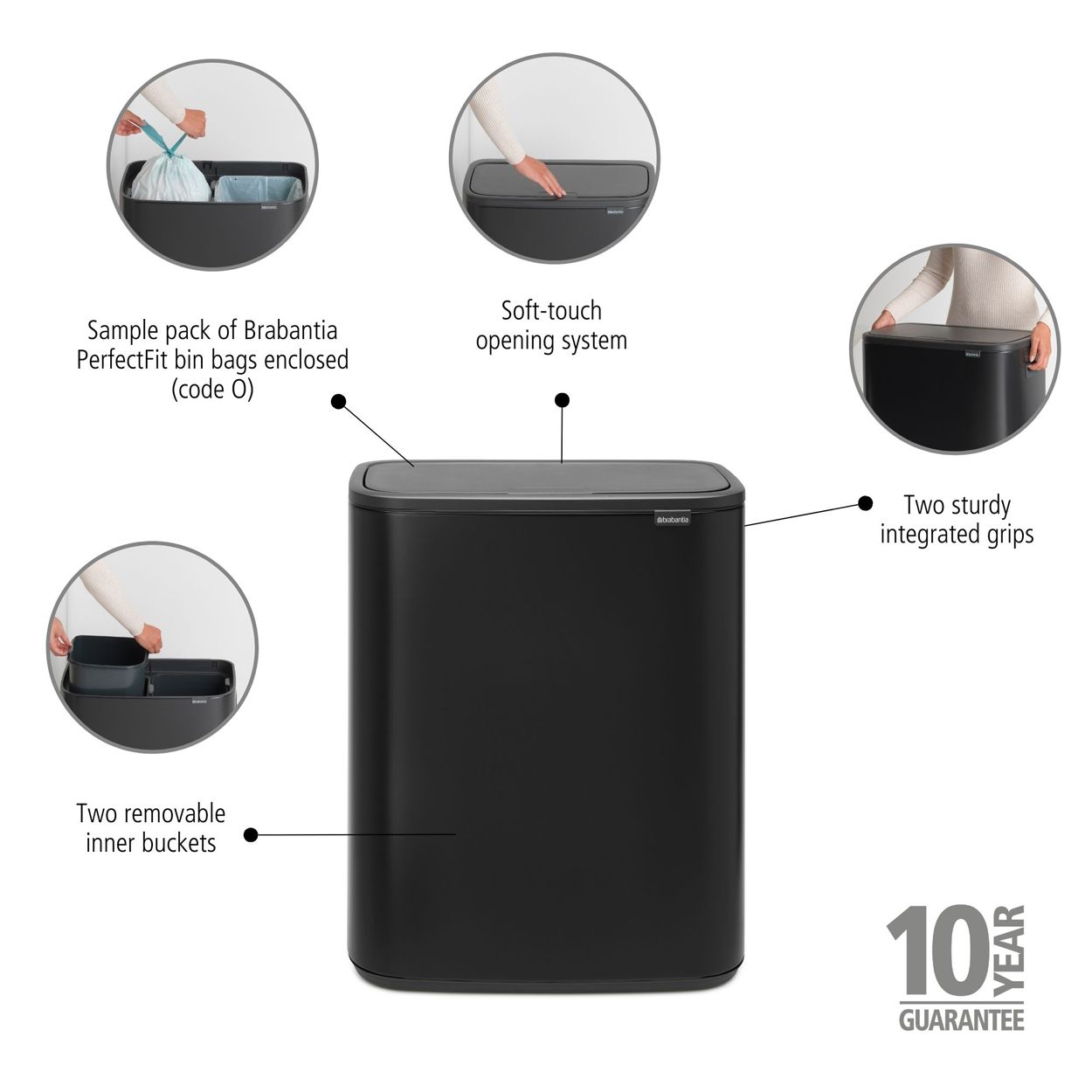 Brabantia Bo Touch Bin, 2x30L - Matt Black