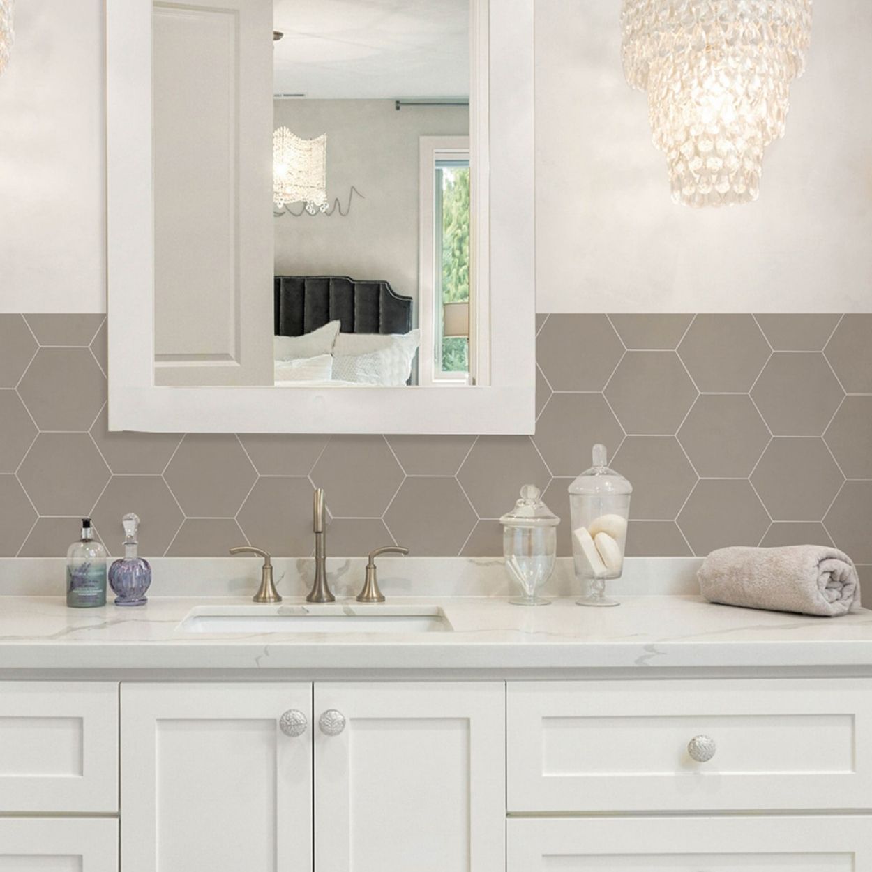 Hexagon Beige Peel & Stick Luxury Wall