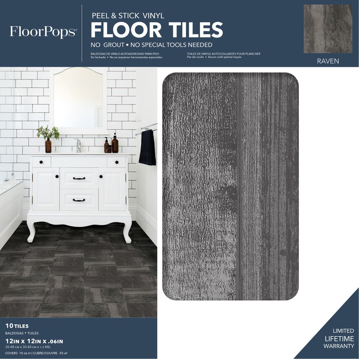 Raven Peel & Stick Floor Tiles