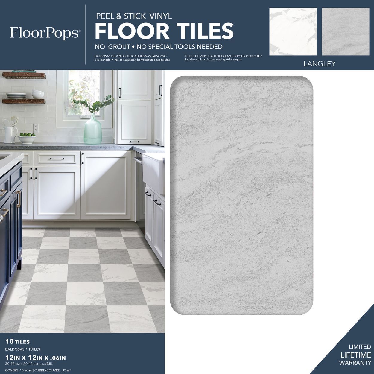 Langley Grey Peel & Stick Floor Tiles
