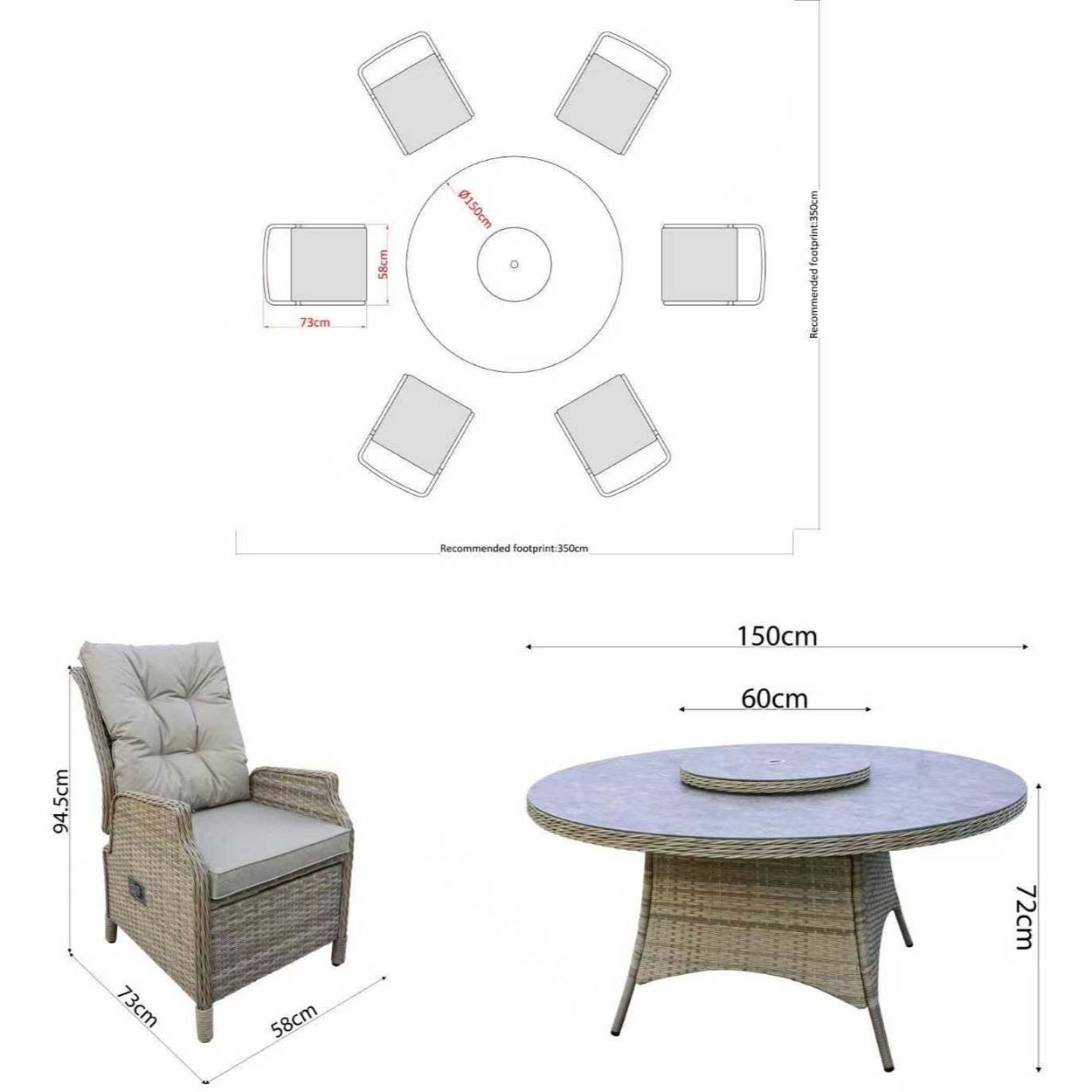 Eden 6 Seater Recliner Dining Set