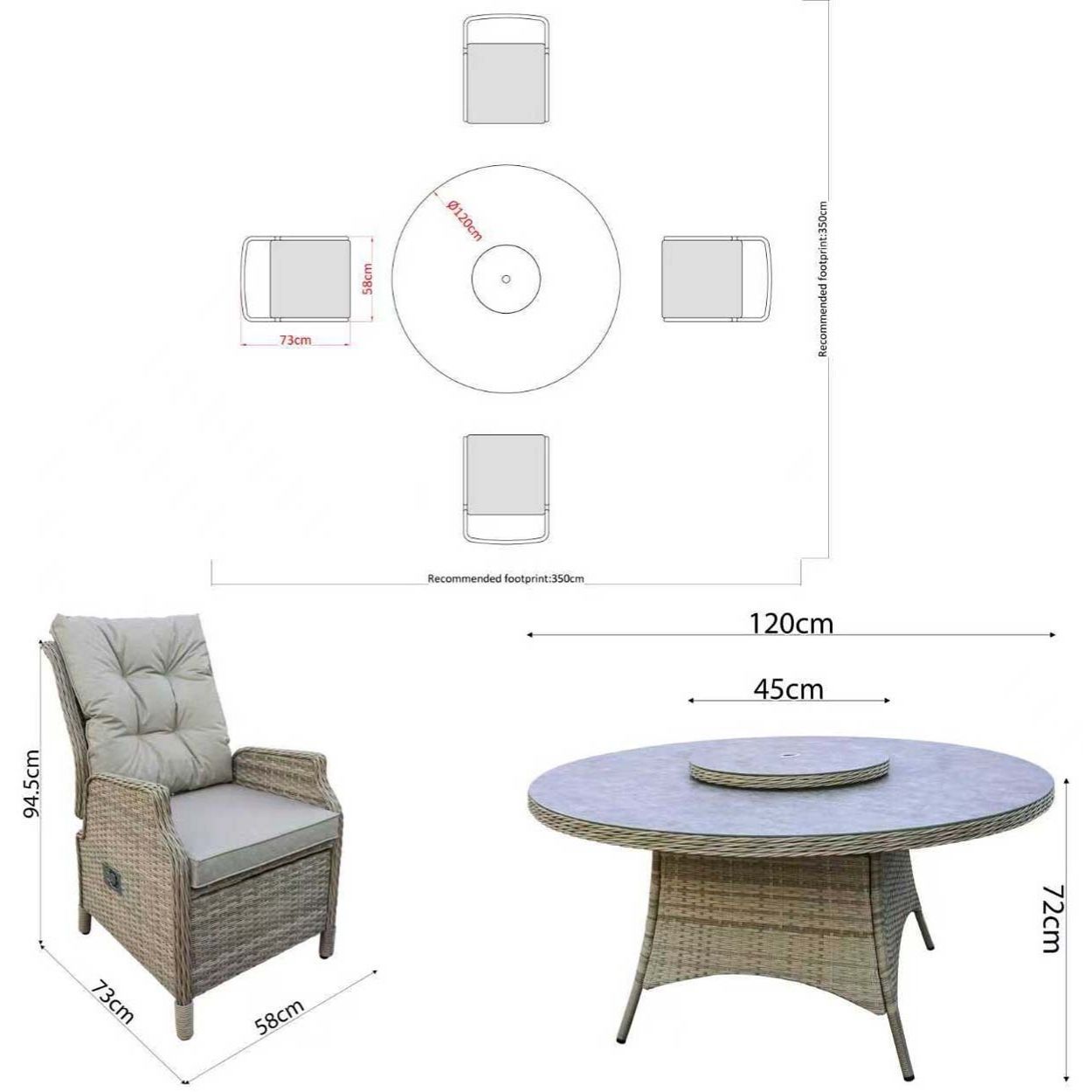 Eden4 Seater Recliner Dining Set